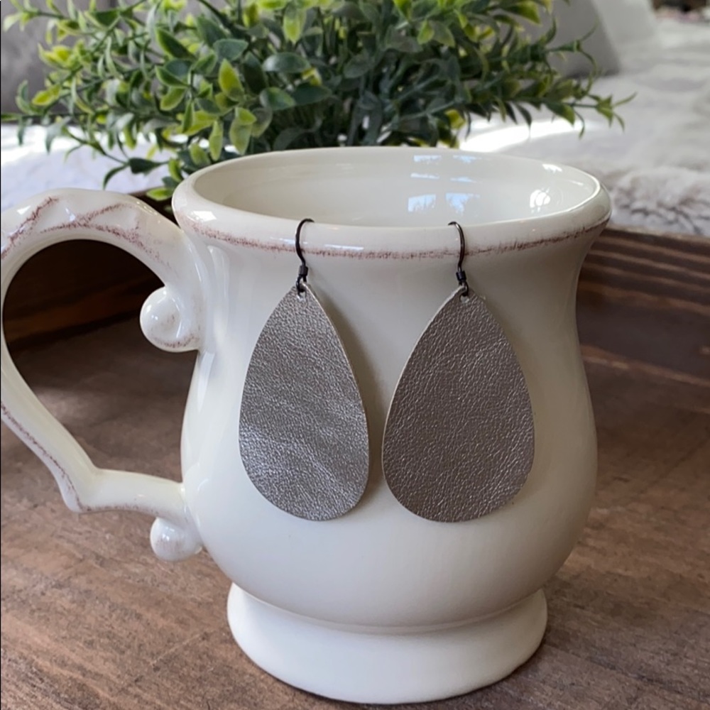 Handmade Textured Silver Leather Earrings